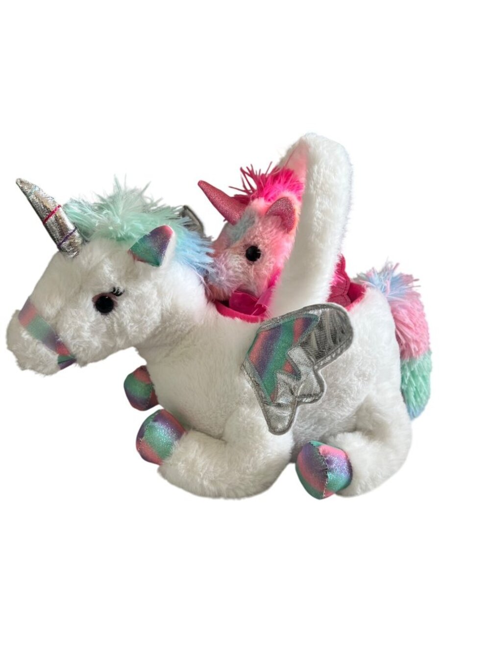 Rainbow Unicorn Plush Purse with stuffed baby unicorn and handle - Picture 10 of 10